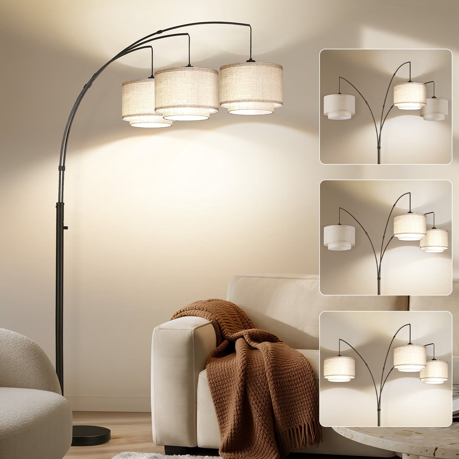 Cozylumi™ 3 Lights Tree Floor Lamp, 81.5" Tall Standing Lamp with Hanging Dual Drum