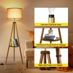 Cozylumi™ Wood Tripod Floor Lamp with Shelves, Dimmable Standing Lamps with Remote