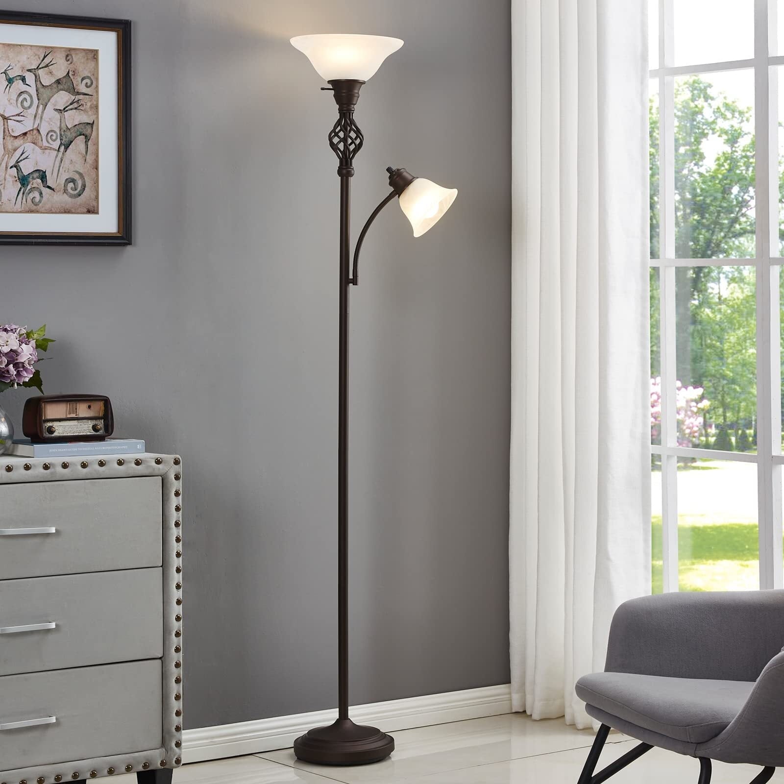Cozylumi™ Floor Lamp for Living Room, LED Standing Reading Light for Bedroom with Glass