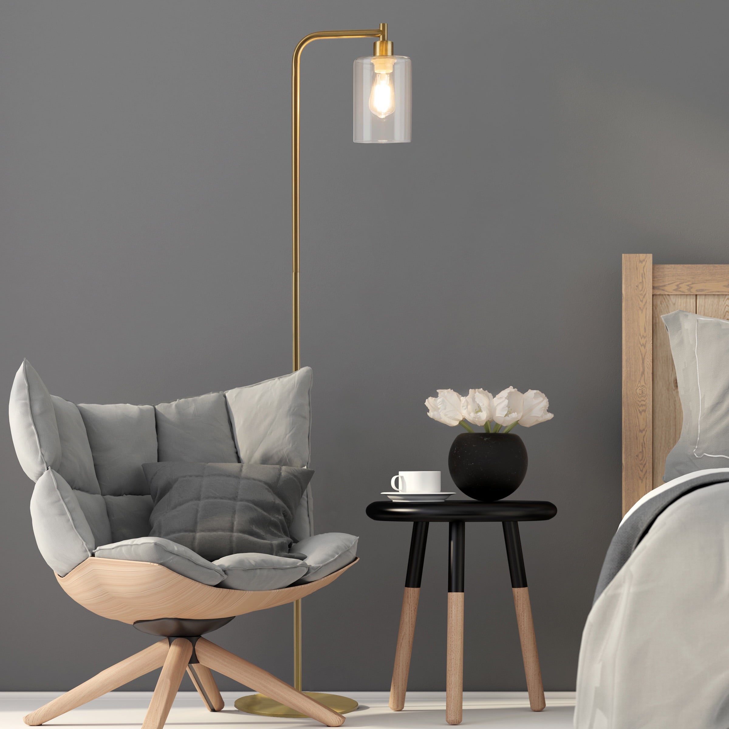 Cozylumi™ 65-inch Modern Floor Lamp with Glass Shade and LED Edison Bulb Gold