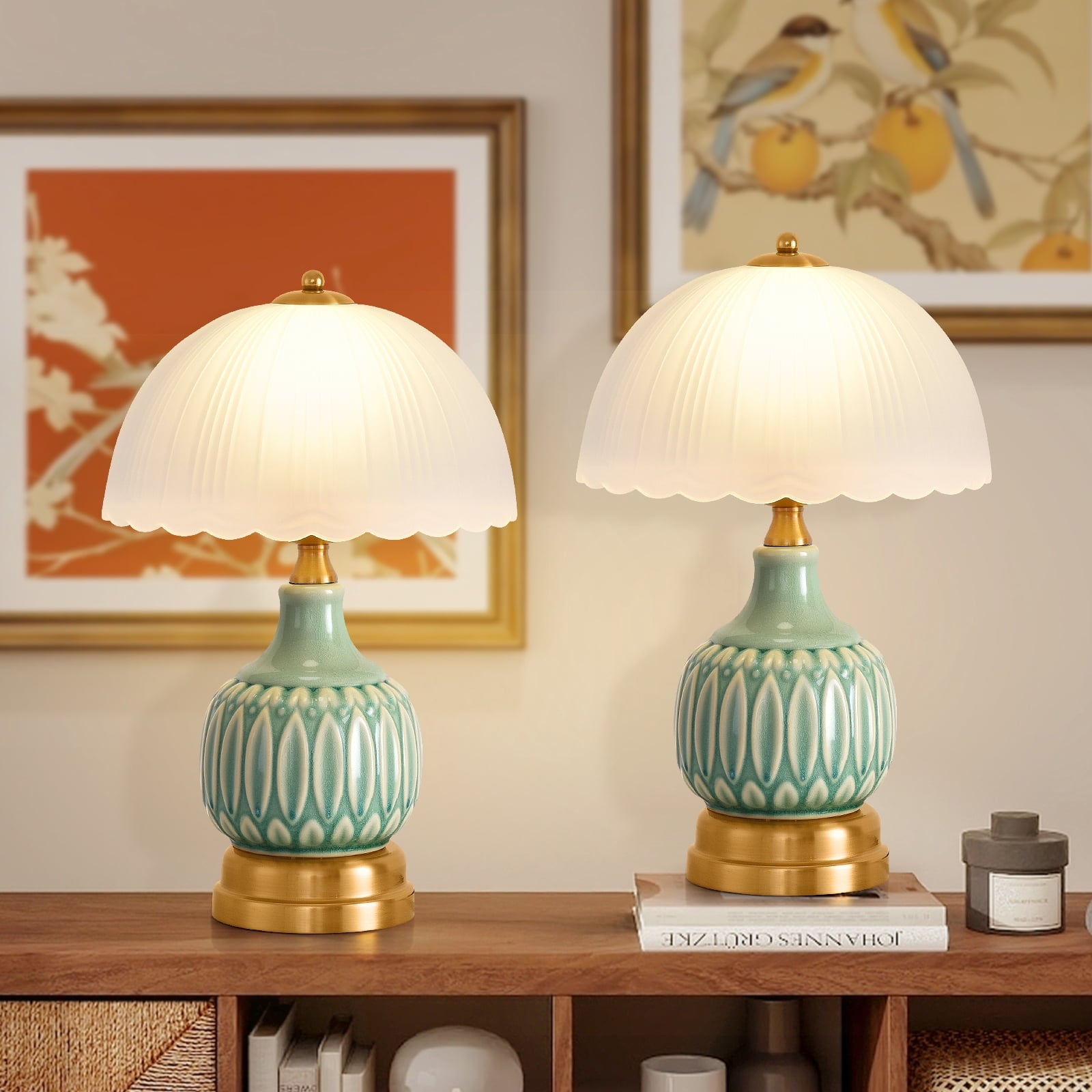 Cozylumi™ Table Lamps for Bedroom Vintage Golden Table Lamps for Bedroom Ceramic Retro