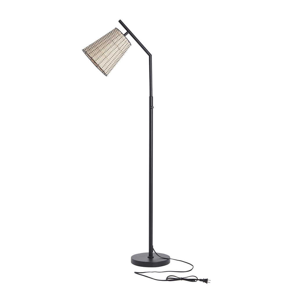 Cozylumi™ 60 in Boho Black Angled Floor Lamp with Rattan Shade