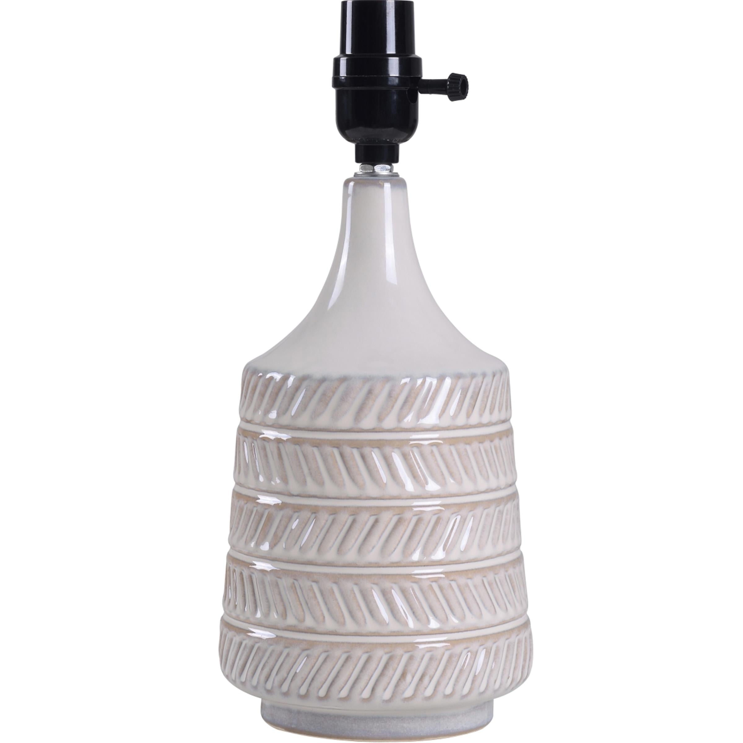 Cozylumi™ White and Beige Etched Ceramic Table Lamp with Shade 17"H