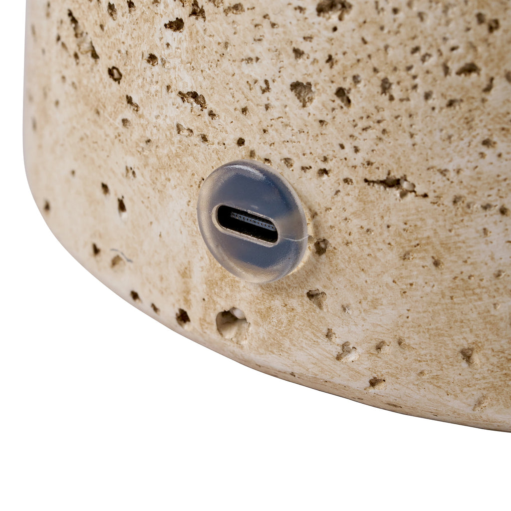 Cozylumi™ Rechargeable 14 in Stone Gourd Table Lamp with Fabric Dome Shade