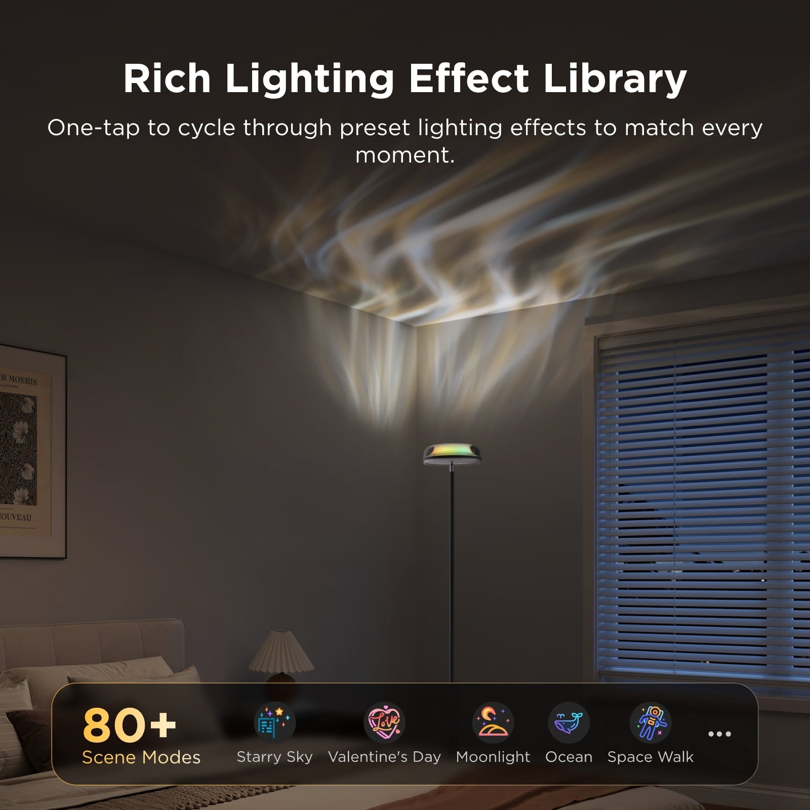 Cozylumi™ Govee Floor Lamp RGBIC Ripple Projector Modern Style - LED, Dimmable, 1000lm