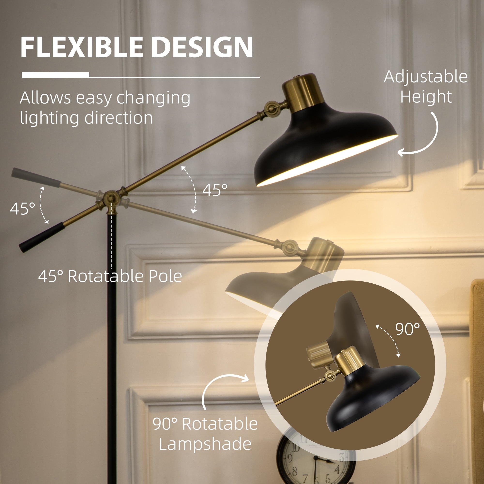 Cozylumi™ HOMCOM Adjustable Floor Lamps for Living Room, Standing Lamp for Bedroom with