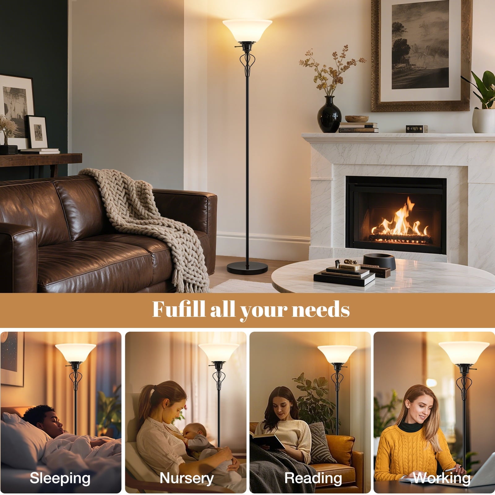 Cozylumi™ Floor Lamp for Living Room,70in Black Standing Lamps with Sturdy Metal Base