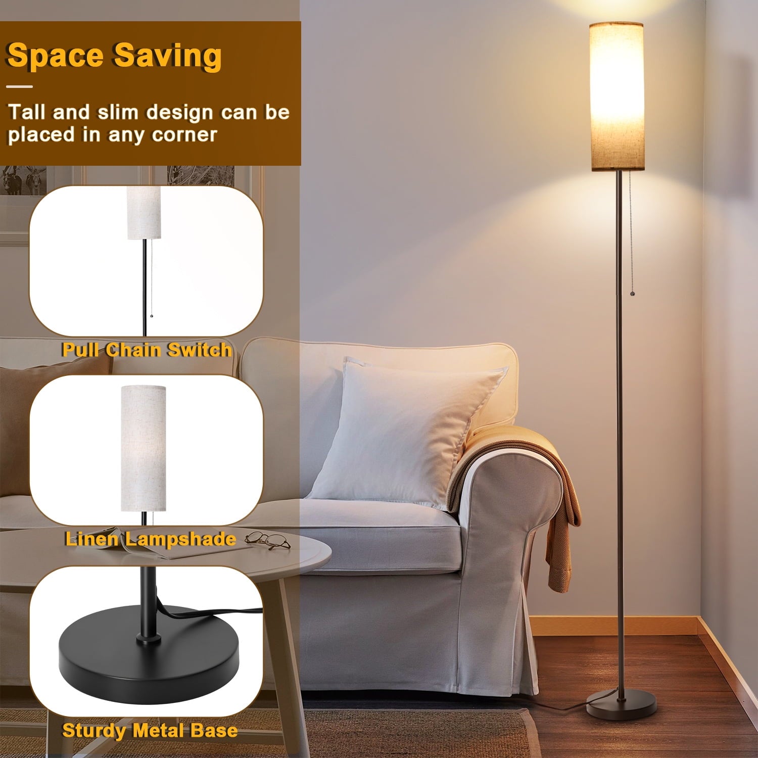 Cozylumi™ Vesteel Floor Lamp for Living Room, Modern Standing Lamp with 3 Color