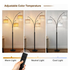 Cozylumi™ Netin 80 3-Light Modern Dimmable Black Arc Floor Lamp with Beige Shades