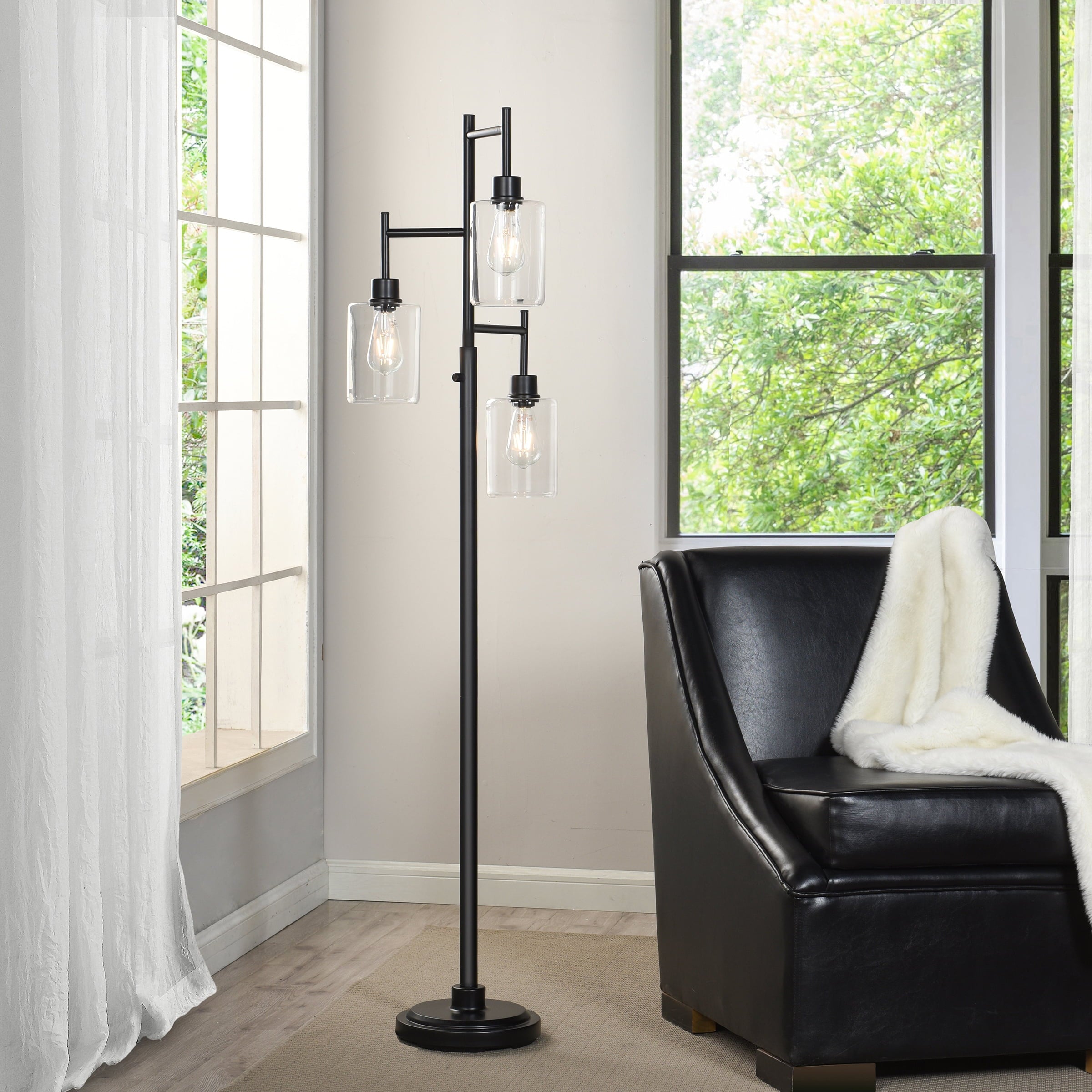Cozylumi™ 63.5 in 3 Light Contemporary Black Floor Lamp Clear Glass
