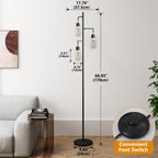 Cozylumi™ DRNANLIT 3-Light Industrial Floor Lamp with Clear Glass Shades, Black