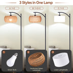 Cozylumi™ 63'' Dimmable Arc Rattan Floor Lamp, Black Standing Lamp with Rattan & Fabric